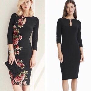 White House Black Market Reversible Black Sheath Dress Pink Rose Print Sz S